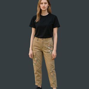 White House Black Market Skinny Zip Ankle Floral Embroidered Pants Women's 14